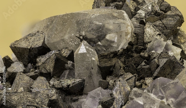 Fototapeta Stunning crystal cluster captured in striking detail, highlighting the intricate forms and reflective surfaces of these naturally occurring mineral structures