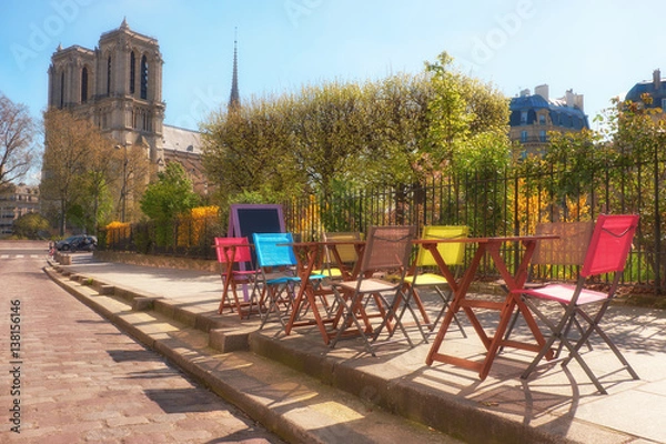Obraz Putddoor cafe next to Notre Dame Cathedral in Paris