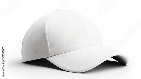 Fototapeta A sleek white cap displaying a modern design, perfect for various occasions such as outdoor sports, casual outings, or promotional events, blending style and function seamlessly.
