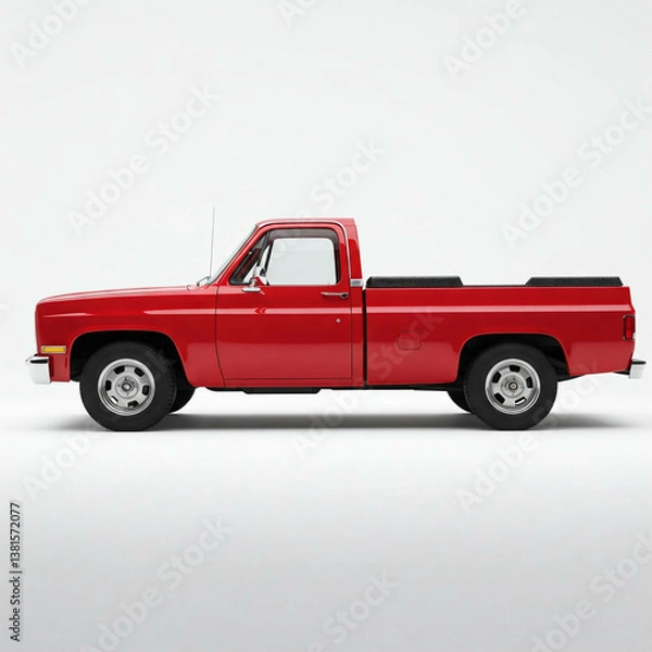 Fototapeta Red Classic Pickup Truck Isolated Side View Stock Image