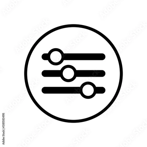 Fototapeta The icon shows three sliders in a circle, in black and white