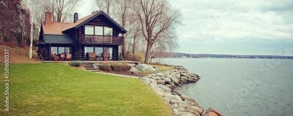 Obraz Lakeside Log Cabin Home