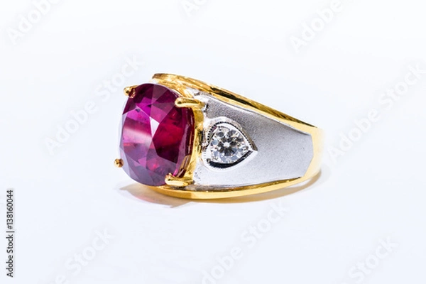 Obraz Gold ring with  ruby isolated on white background