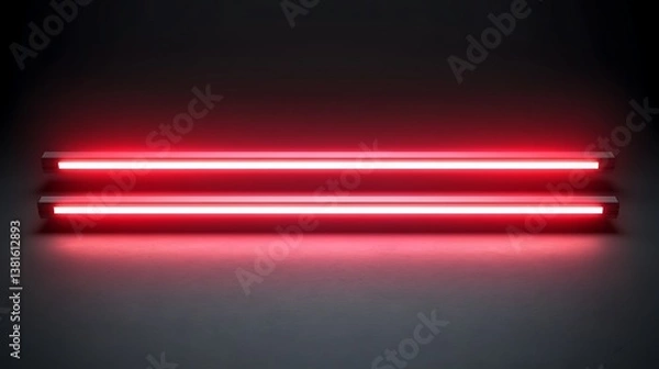 Fototapeta Two bright red glowing light bars against a dark background