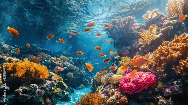 Obraz Underwater splendor: A thriving coral reef ecosystem teeming with vibrant marine life