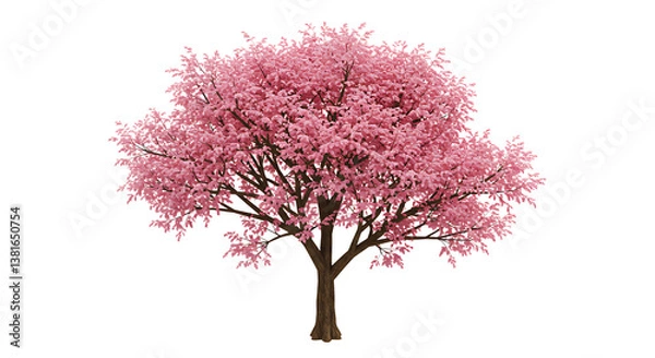 Fototapeta Isolated Pink Blossom Tree Growing Tall with Brown Trunk and Branches