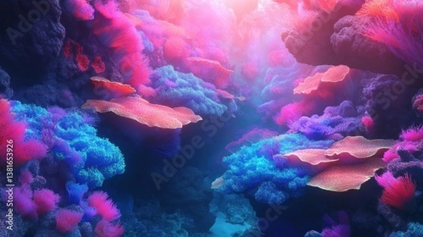 Obraz Vibrant fractal coral reef ecosystem with glowing textures and underwater illumination