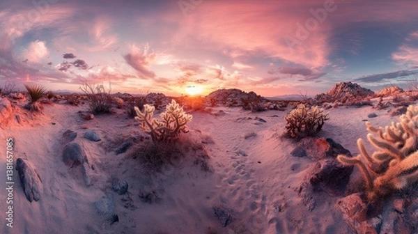Obraz Panoramic vista of Joshua Tree National Park under a vibrant sunset spectacle