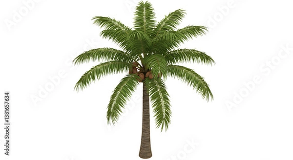 Fototapeta Isolated Coconut Palm Tree with Coconuts on a White Background