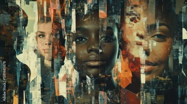 Obraz Diversity through shattered screens an abstract representation of diverse faces