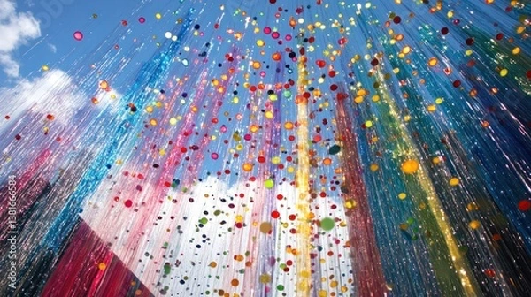 Obraz Multicolor Translucent Ribbons Creating a Festive Atmosphere Under a Clear Sky