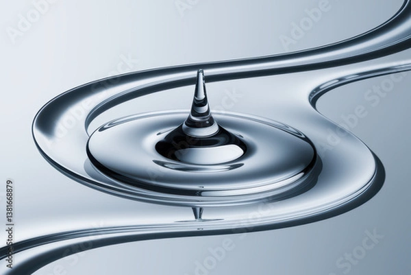 Fototapeta Elegant Flowing Silver Liquid in Abstract Form with Smooth Curves and Reflections