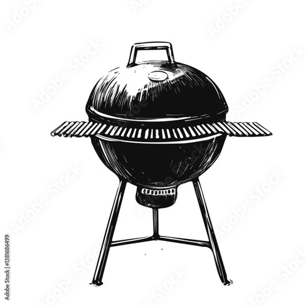 Fototapeta BBQ grill minimalist flat illustration, featuring a clean design isolated on a white background.

