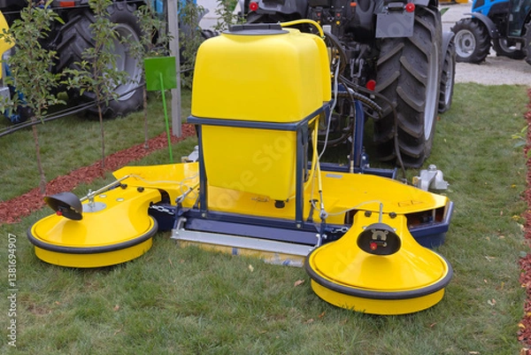 Fototapeta Dual Discs Mulching Machine Between Rows in Orchard Farming Equipment