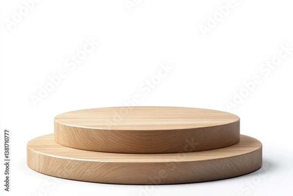 Fototapeta Wooden Product Display Stand Two Tier Round Stage on White Background
