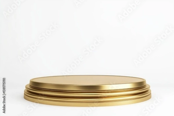 Fototapeta Golden Round Podium or Stage for Product Display on White Backdrop