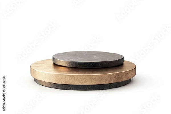 Fototapeta Minimalist Stage with Golden and Gray Cylinders for Product Presentation