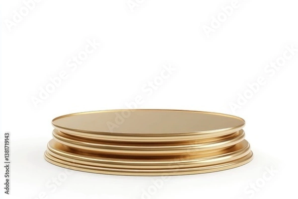 Fototapeta Golden Round Podium for Product Display or Presentation Against White