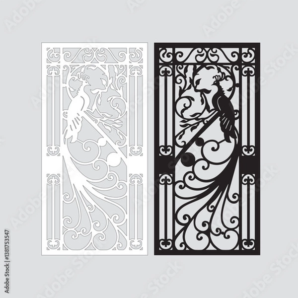 Fototapeta Ornamental Iron Gate Design with Parrot - CNC, Plasma, and Laser Cutting File