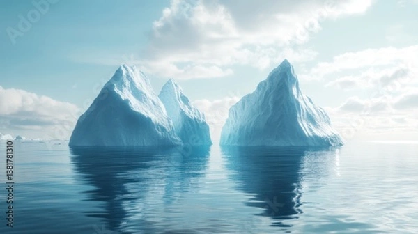 Fototapeta Arctic Majesty: Icebergs Floating on a Tranquil Sea Under a Pale Sky