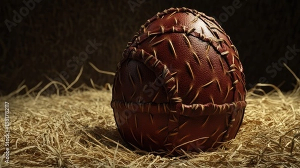 Obraz Leather Egg Standing on Hay with Artistic Rustic Design