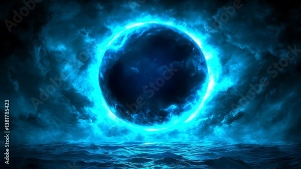 Fototapeta A celestial glowing orb surrounded by atmospheric elements on water