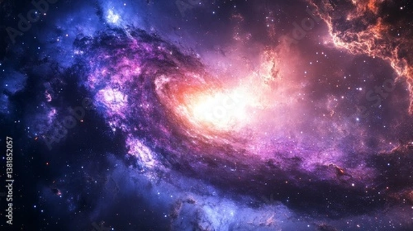 Fototapeta Vibrant spiral galaxy with pink and purple cosmic clouds in deep space