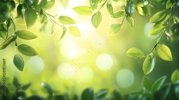 Fototapeta Jungle greenery with soft sunlight peeking through the leaves, creating a dreamy natural scene. generative ai