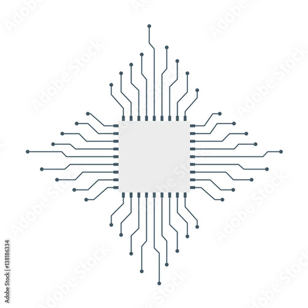 Fototapeta Computer chip, cpu isolated linear symbol for websites minimalistic flat design
