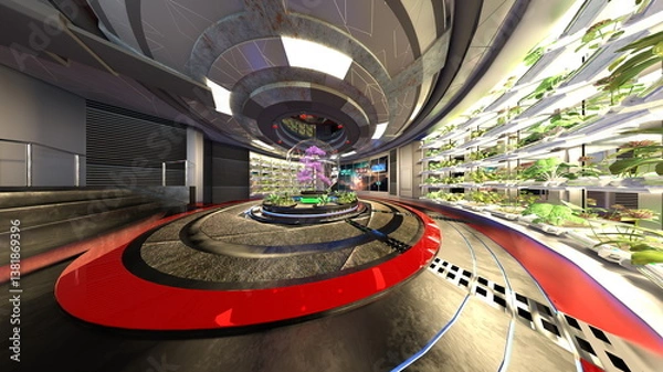 Fototapeta 宇宙船内の研究室　3DCGレンダリング
