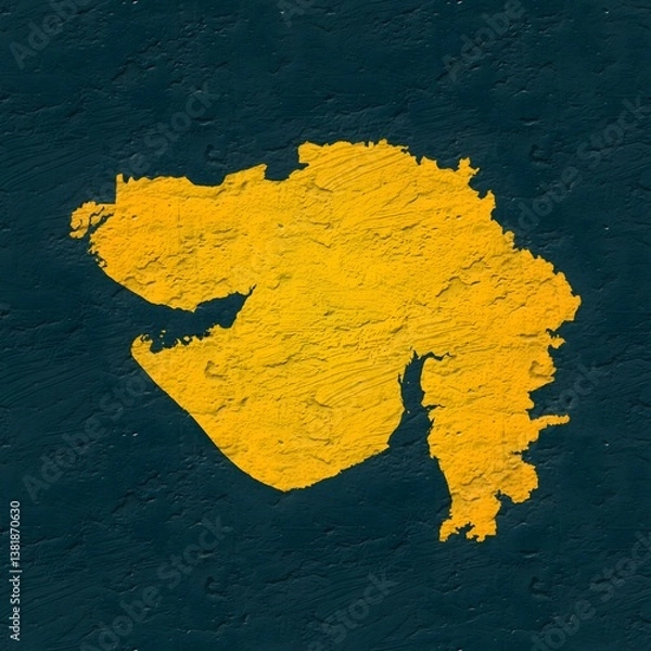 Obraz Gujarat yellow map on isolated greenish textured background. High quality coloured map of Gujarat, India.
