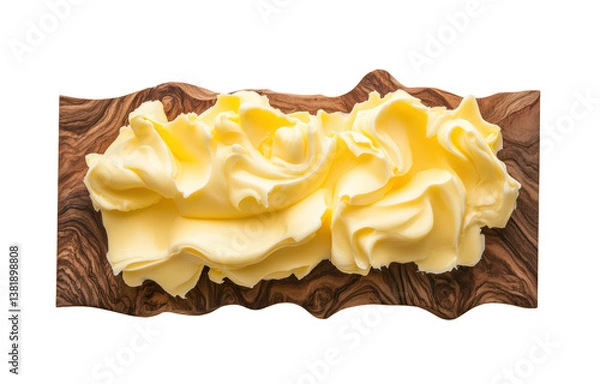 Fototapeta Fresh Creamy Butter Displayed on Textured Wooden Board