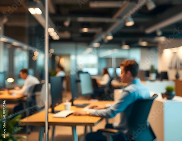 Fototapeta People Working Together in Open Modern Office Environment with Natural Lighting