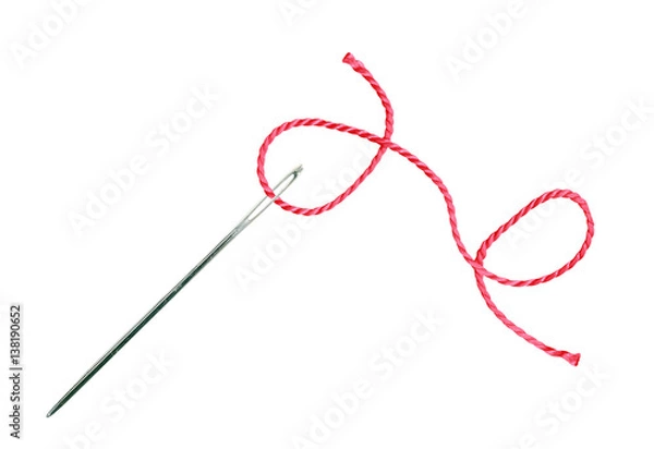 Obraz Red thread and needle isolated on white