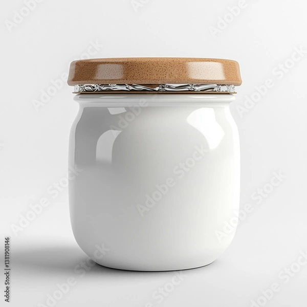 Fototapeta Nut butter jar with a foil seal, white ceramic jar with sleek design