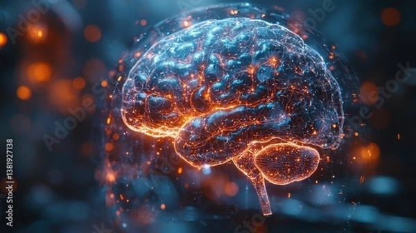 Obraz Glowing digital representation of the human brain showcasing the complex neural connections synaptic activity and interconnected neurological processes  Conceptual image symbolizing intelligence