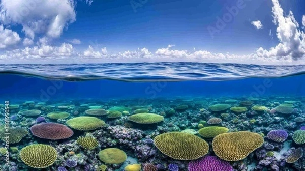 Fototapeta A hidden underwater paradise, with untouched coral reefs thriving in a remote part of the ocean