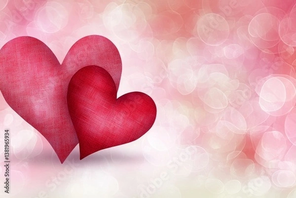 Fototapeta A romantic heart-shaped bokeh background in warm pink and red tones