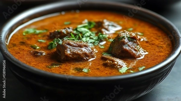 Fototapeta Delicious Beef Curry with Cilantro Garnish Served in a Bowl