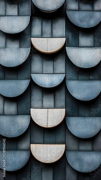 Obraz Semicircle tile pattern forming wall facade. Grey, blue, stone textured background