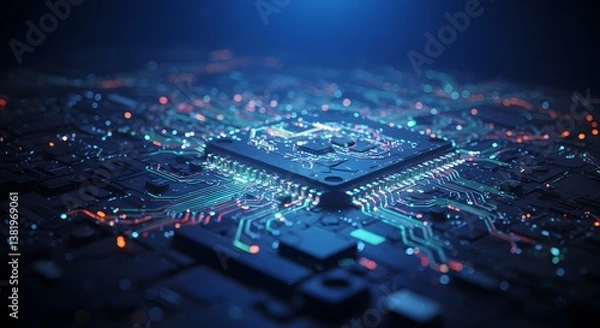 Fototapeta Glowing CPU Circuit Board Tech.