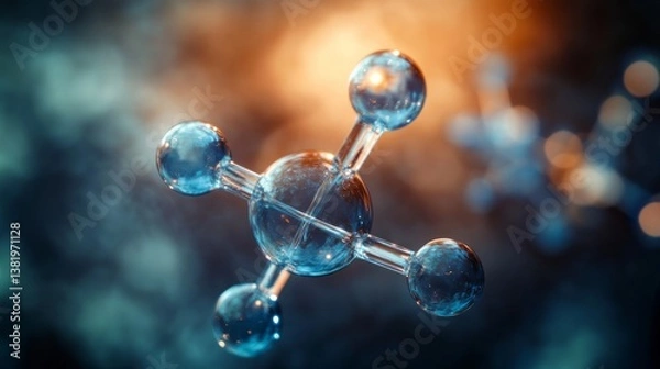Fototapeta Molecular structure illustration featuring transparent spheres and connections, showcasing scientific concepts and modern technology in a vibrant setting