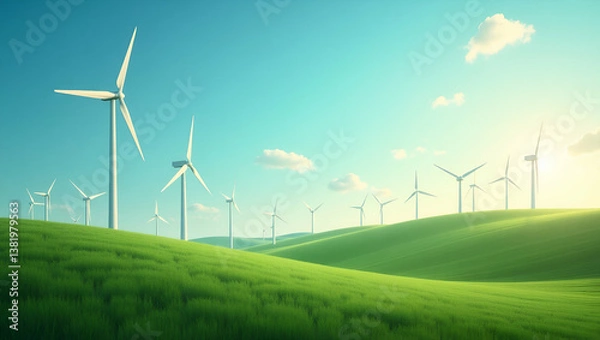 Fototapeta Elegant Visual Composition Showcasing Green Energy Transition: Emphasizing Renewable Energy Adoption, Clean Power Infrastructure, and Sustainable Development for Future Markets