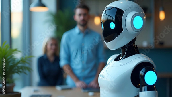 Fototapeta Humanoid AI Robots: Revolutionizing Customer Service and Caregiving with Human-like Interaction in Photo Stock Concepts - Explore the Future of User Experience