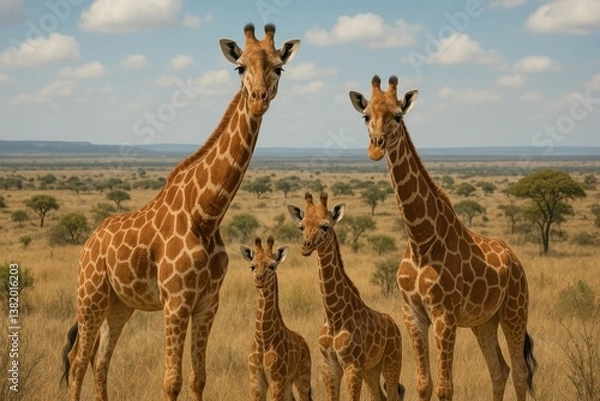 Obraz Giraffes standing in African savanna.