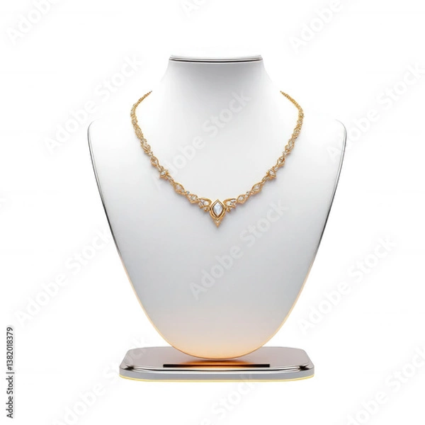 Obraz Golden filigree necklace with white gems on a mannequin bust.