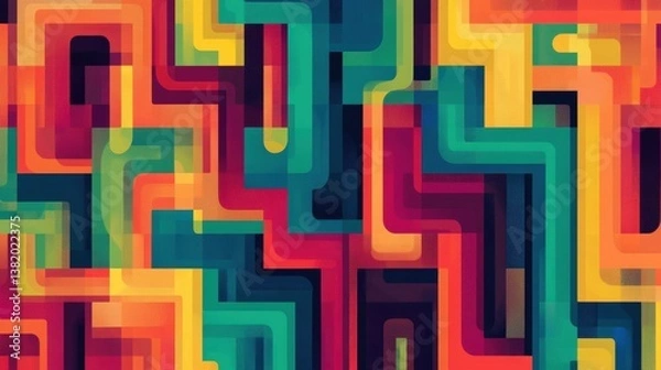 Fototapeta Geometric Abstraction: A vibrant display of overlapping geometric shapes in a captivating blend of colors and textures, evoking a sense of dynamism and visual intrigue.
