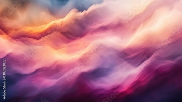 Obraz Abstract Cloudscape: An ethereal panorama of swirling, textured clouds in vibrant shades of pink, purple, orange and gold, evoking a sense of wonder and serenity