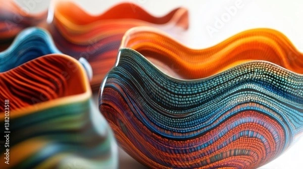 Obraz Abstract Ceramic Bowls: A close-up shot showcases a collection of intricately designed ceramic bowls, each displaying a unique blend of colors and textures, a testament to artisan craftsmanship