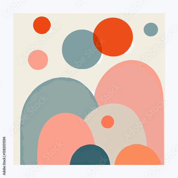 Fototapeta A series of minimalist collage illustrations featuring tulips, birds, people, sun, and abstract shapes. Soft pastel tones and organic forms evoke warmth, nature, and togetherness.